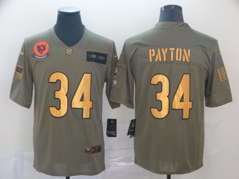 Men Chicago Bears 34 Payton Gold Nike Olive Salute To Service Limited NFL Jersey
